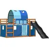 Image de vidaXL Lit superposé avec toboggan et rideaux bleu 90x200 cm