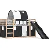 Image de vidaXL Lit superposé avec toboggan et rideaux blanc et noir 80x200 cm
