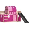 Image de vidaXL Lit superposé avec toboggan et rideaux rose 90x190 cm