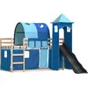 Image de vidaXL Lit superposé avec toboggan et rideaux bleu 90x190 cm