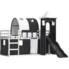 Image de vidaXL Lit superposé avec toboggan et rideaux blanc et noir 90x190 cm