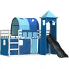 Image de vidaXL Lit superposé avec toboggan et rideaux bleu 90x190 cm