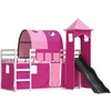Image de vidaXL Lit superposé avec toboggan et rideaux rose 90x190 cm