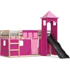 Image de vidaXL Lit superposé avec toboggan et rideaux Rose 80x200 cm