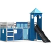 Image de vidaXL Lit superposé avec toboggan et rideaux bleu 90x190 cm