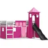 Image de vidaXL Lit superposé avec toboggan et rideaux rose 90x190 cm