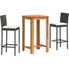 Image de vidaXL Ensemble bar de jardin 3 pièces noir bois massif acacia et poly rotin