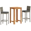Image de vidaXL Ensemble de bar de jardin 3 pièces Gris Bois massif Acacia et poly rotin