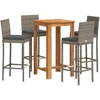 Image de vidaXL Ensemble bar de jardin 5 pièces Gris Bois massif Acacia et poly rotin