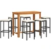 Image de vidaXL Ensemble bar de jardin 7 pièces noir bois massif acacia et poly rotin