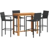 Image de vidaXL Ensemble bar de jardin 5 pièces noir bois massif acacia et poly rotin