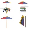 Image de vidaXL Table de pique-nique pour enfants avec bancs Parasol Bois multicolore - Table de jardin pour enfants - Tables de jardin pour enfants - Table de pique-nique pour enfants - Ensemble de tables de pique-nique pour enfants
