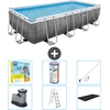 Image de Bestway Piscine rectangulaire Power Steel - impression rotin - 549 x 274 x 122 - pompe - échelle - couverture kit d'entretien - filtre - kit de nettoyage inclus