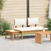 Image de Ensemble de table et banc de jardin vidaXL, 2 pièces, crème et marron, en teck massif