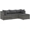 Image de vidaXL Ensemble salon de jardin 4 pièces avec coussins Gris Poly rotin