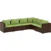Image de vidaXL Ensemble salon de jardin 6 pièces avec coussins Marron Poly rotin