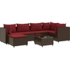 Image de vidaXL Ensemble de salon de jardin 7 pièces avec coussins Marron Poly Rattan