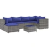 Image de vidaXL Ensemble de salon de jardin 7 pièces avec coussins Gris Poly rotin