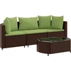 Image de vidaXL Ensemble de salon de jardin 4 pièces avec coussins Marron Poly Rattan