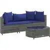 Image de vidaXL Ensemble de salon de jardin 4 pièces avec coussins Gris Poly rotin