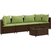 Image de vidaXL Ensemble de salon de jardin 5 pièces avec coussins Marron Poly Rattan
