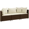 Image de vidaXL Ensemble de salon de jardin 3 pièces avec coussins Marron Poly rotin