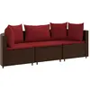 Image de vidaXL Ensemble de salon de jardin 3 pièces avec coussins Marron Poly rotin