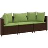Image de vidaXL Ensemble de salon de jardin 3 pièces avec coussins Marron Poly rotin