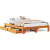 Image de vidaXL Lit en bois massif, sans matelas, en pin brun ciré 160x200