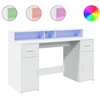 Image de vidaXL Bureau LED blanc 140x55x91 cm bois composite