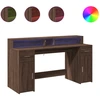 Image de vidaXL Bureau LED brun imitation chêne 160x55x91 Matériau dérivé du bois