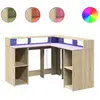 Image de vidaXL Bureau LED Chêne Sonoma 130x130x91 cm Matériau dérivé du bois