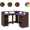 Image de vidaXL Bureau LED brun imitation chêne 130x130x91 Matériau dérivé du bois