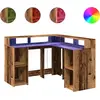 Image de vidaXL Bureau LED imitation vieux bois 130x130x91 cm bois composite