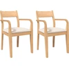 Image de vidaXL Chaises de salle à manger avec coussins 2 pcs. Nature bois massif hévéa