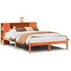 Image de vidaXL Lit en bois massif avec étagère sans matelas brun cireux 135x190 cm