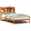 Image de vidaXL Lit en bois massif avec étagère sans matelas brun cireux 135x190 cm