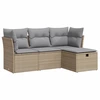 Image de vidaXL Ensemble de salon de jardin 4 pièces avec coussins Beige Poly Rattan