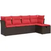 Image de vidaXL Ensemble de salon de jardin 5 pièces avec coussins Marron Poly Rattan