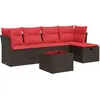 Image de vidaXL Ensemble de salon de jardin 6 pièces avec coussins Marron Poly Rattan