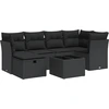 Image de vidaXL Ensemble de salon de jardin 7 pièces avec coussins noir poly rotin