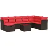 Image de vidaXL Ensemble de salon de jardin 9 pièces avec coussins Marron Poly Rattan