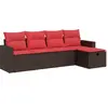 Image de vidaXL Ensemble de salon de jardin 5 pièces avec coussins Marron Poly Rattan
