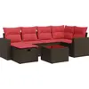 Image de vidaXL Ensemble de salon de jardin 7 pièces avec coussins Marron Poly rotin