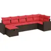 Image de vidaXL Ensemble de salon de jardin 7 pièces avec coussins Marron Poly rotin
