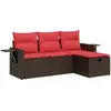 Image de vidaXL Ensemble de salon de jardin 4 pièces avec coussins Marron Poly Rattan