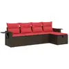Image de vidaXL Ensemble de salon de jardin 5 pièces avec coussins Marron Poly Rattan