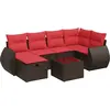 Image de vidaXL Ensemble de salon de jardin 7 pièces avec coussins Marron Poly rotin