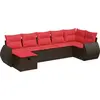 Image de vidaXL Ensemble de salon de jardin 7 pièces avec coussins Marron Poly rotin