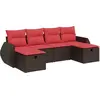 Image de vidaXL Ensemble de salon de jardin 6 pièces avec coussins Marron Poly Rattan